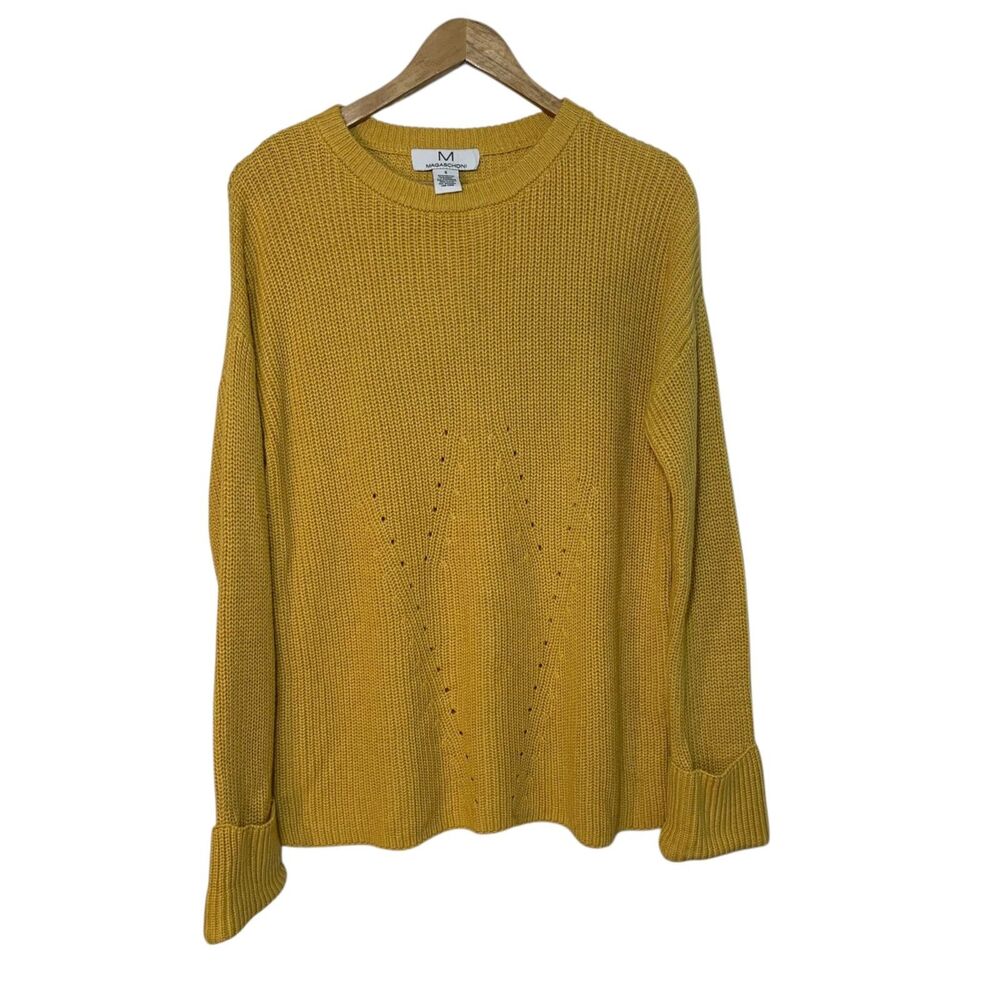Magaschoni Womens Mustard Yellow Crew Neck Knit Chunky Sweater S Wool Cashmere